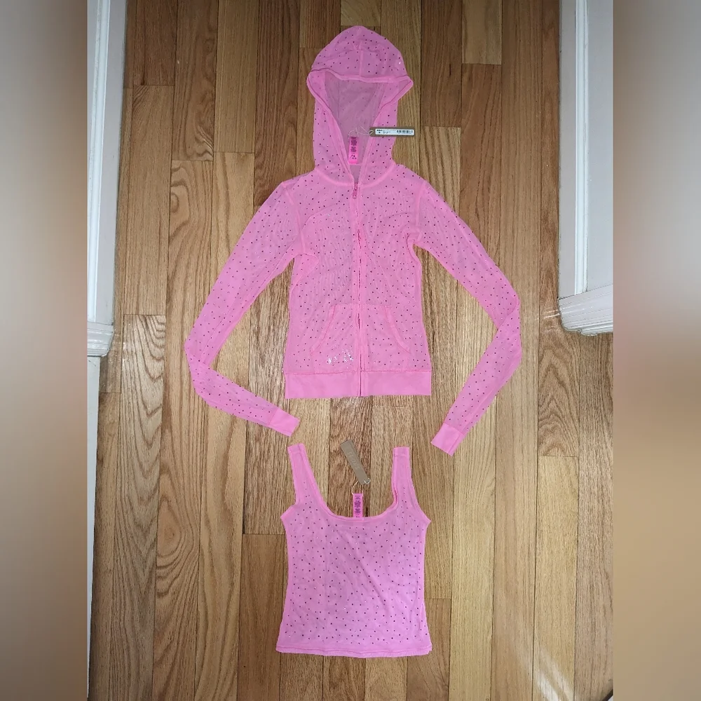 NWT SKIMS MESH RHINESTONE COVER UP 2 PIECE SET IN TAFFY - Picture 2 of 6